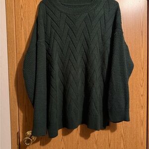 SHEIN Dark Green Cable Knit Crew Neck Sweater